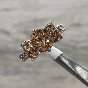 Beautiful Statement Round Cut Dark Champagne Topaz CZ Silver Plated Ring